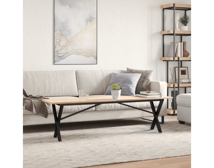 Sonata H Кафе маса X-образна рамка 160x40x45 см бор масив и чугун