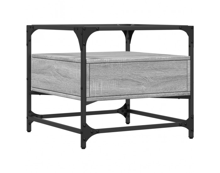 Sonata H Маса за кафе със стъклен плот, сив сонома, 50x50x45 см, стомана