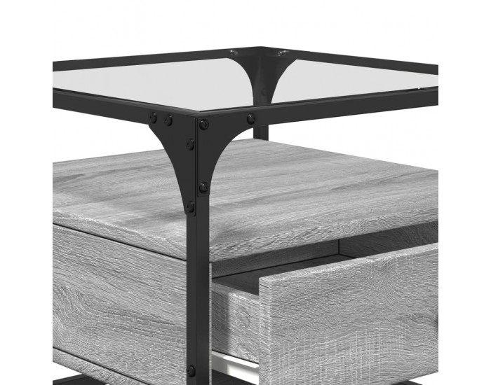 Sonata H Маса за кафе със стъклен плот, сив сонома, 50x50x45 см, стомана