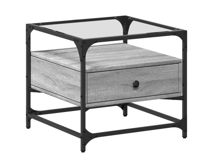 Sonata H Маса за кафе със стъклен плот, сив сонома, 50x50x45 см, стомана