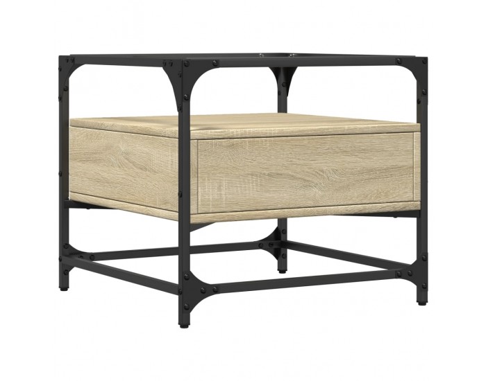 Sonata H Маса за кафе със стъклен плот, сонома дъб, 50x50x45 см, стомана