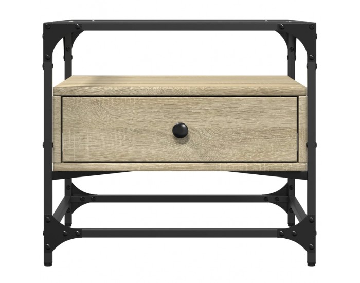 Sonata H Маса за кафе със стъклен плот, сонома дъб, 50x50x45 см, стомана