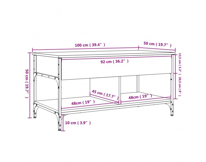 Sonata H Кафе маса, сив сонома, 100x50x50 см, инженерно дърво и метал