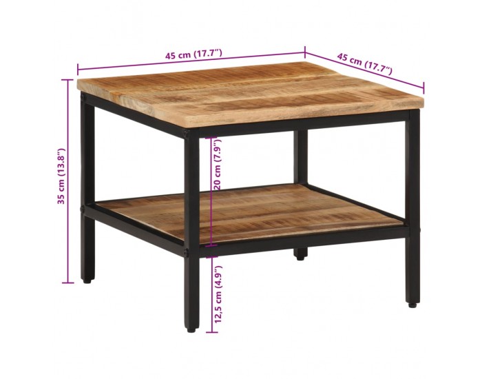 Sonata H Маса за кафе, 45x45x35 см, грубо мангово дърво масив