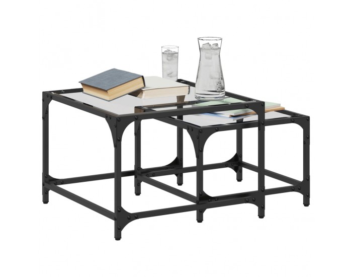 Sonata H Стифиращи кафе маси, 2 бр, с прозрачен стъклен плот, стомана