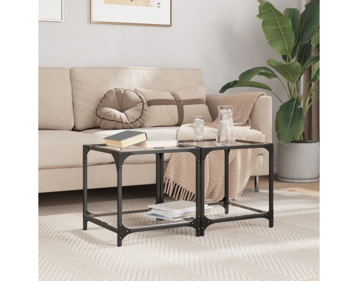 Sonata H Маси за кафе с прозрачен стъклен плот 2 бр 40x40x40 см стомана