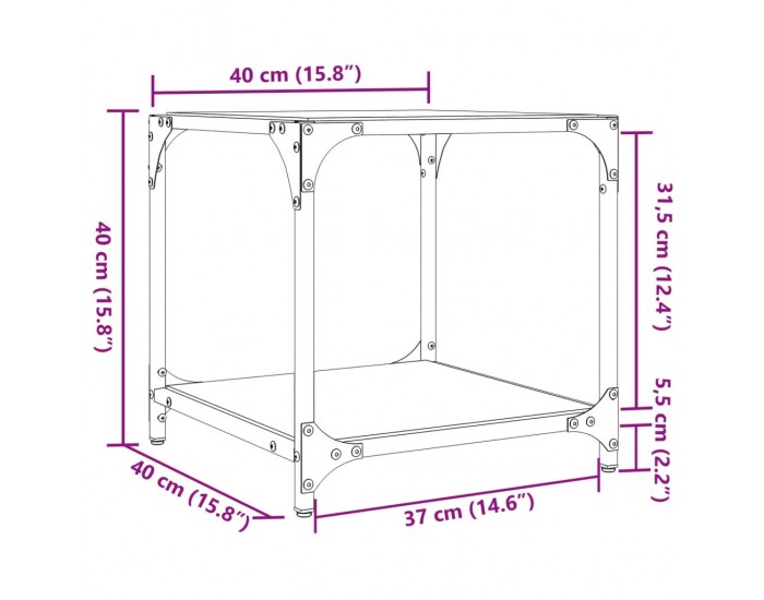 Sonata H Маси за кафе с прозрачен стъклен плот 2 бр 40x40x40 см стомана