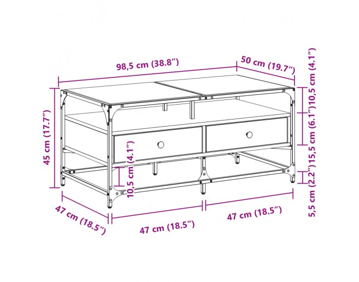 Sonata H Маса за кафе със стъклен плот, черна, 98,5x50x45 см, стомана