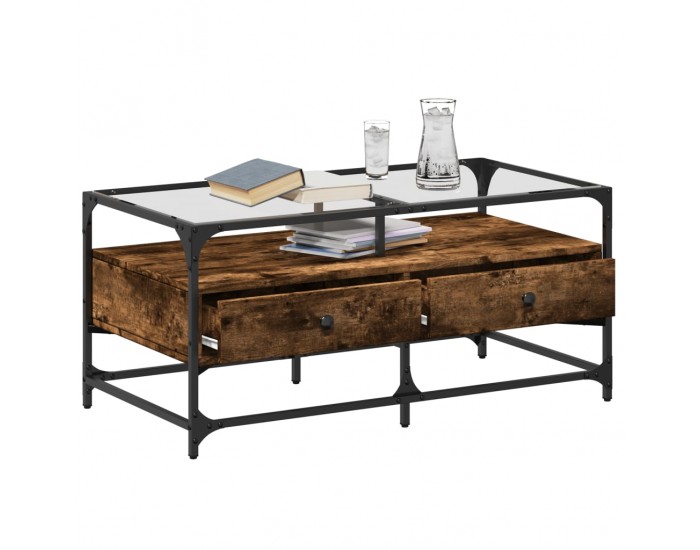 Sonata H Маса за кафе със стъклен плот, опушен дъб,98,5x50x45см, стомана