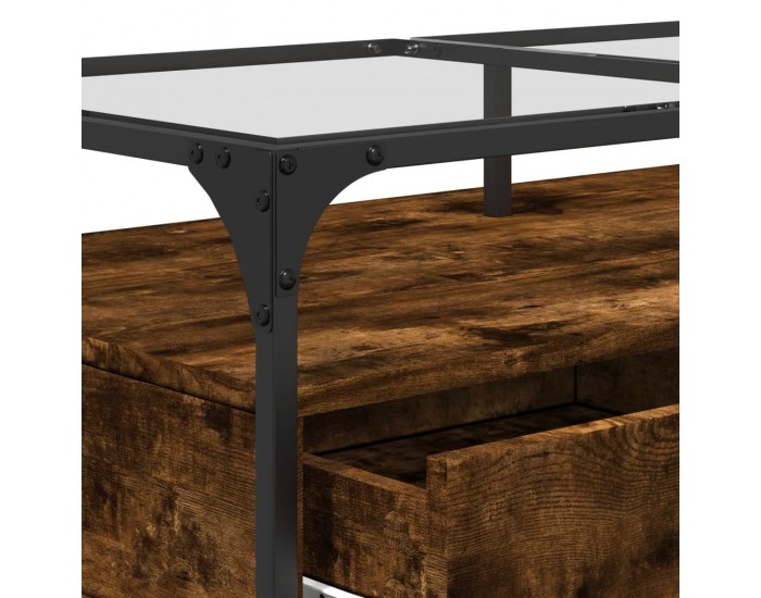 Sonata H Маса за кафе със стъклен плот, опушен дъб,98,5x50x45см, стомана