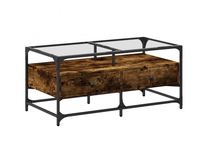 Sonata H Маса за кафе със стъклен плот, опушен дъб,98,5x50x45см, стомана