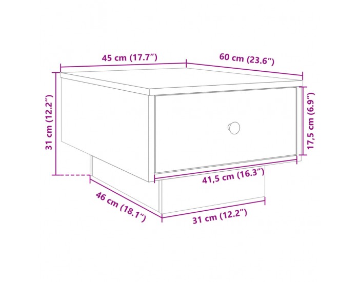 Sonata H Маса за кафе, бетонно сива, 60x45x31 см, инженерно дърво