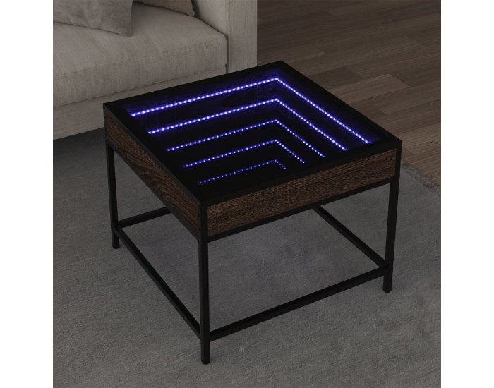 Sonata H Маса за кафе с Infinity LED, кафяв дъб, 50x50x41 см