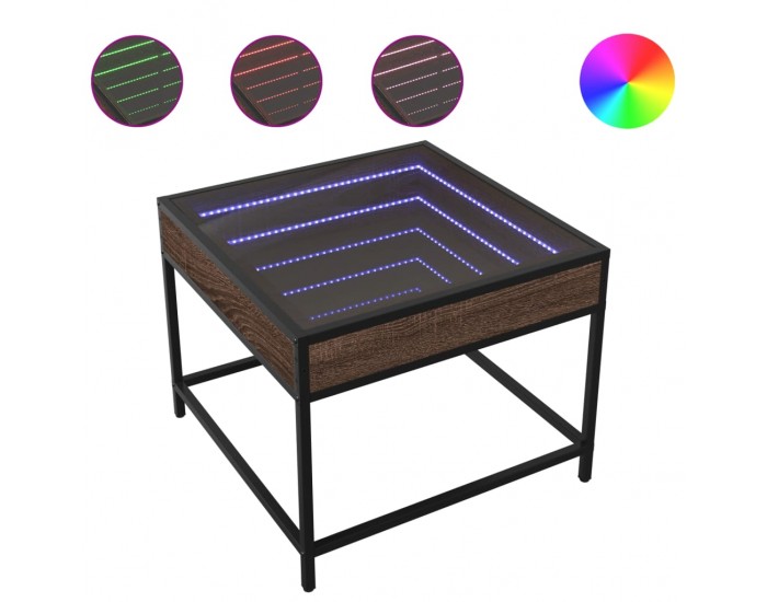 Sonata H Маса за кафе с Infinity LED, кафяв дъб, 50x50x41 см