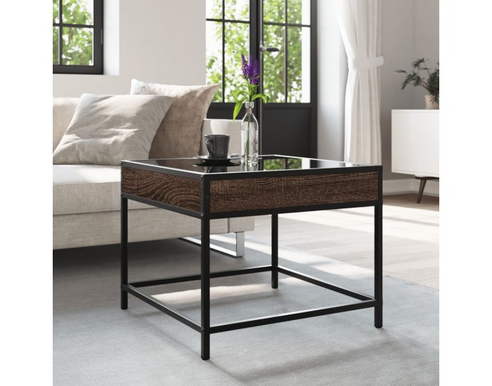 Sonata H Маса за кафе с Infinity LED, кафяв дъб, 50x50x41 см