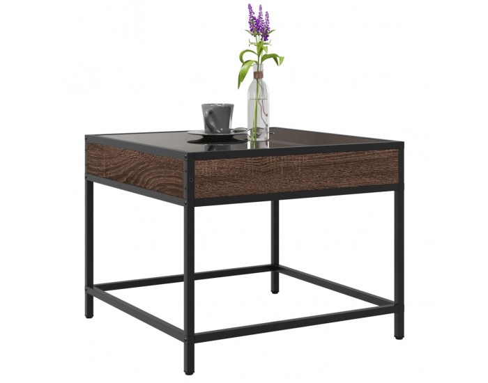 Sonata H Маса за кафе с Infinity LED, кафяв дъб, 50x50x41 см