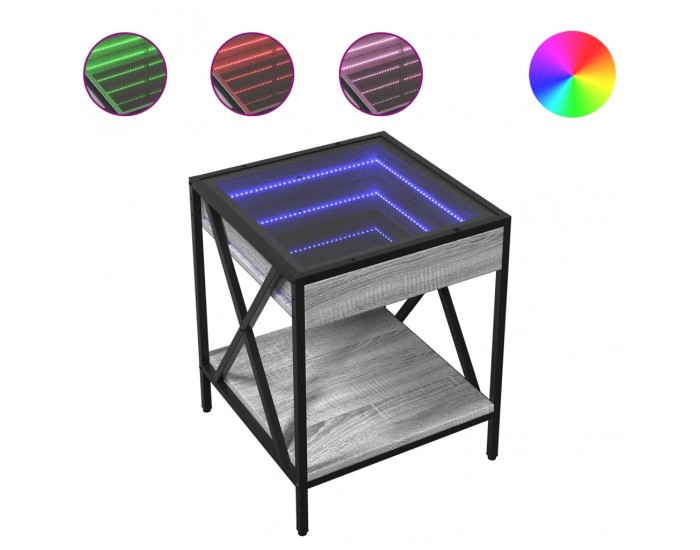 Sonata H Маса за кафе с Infinity LED, сив сонома, 40x40x49 см