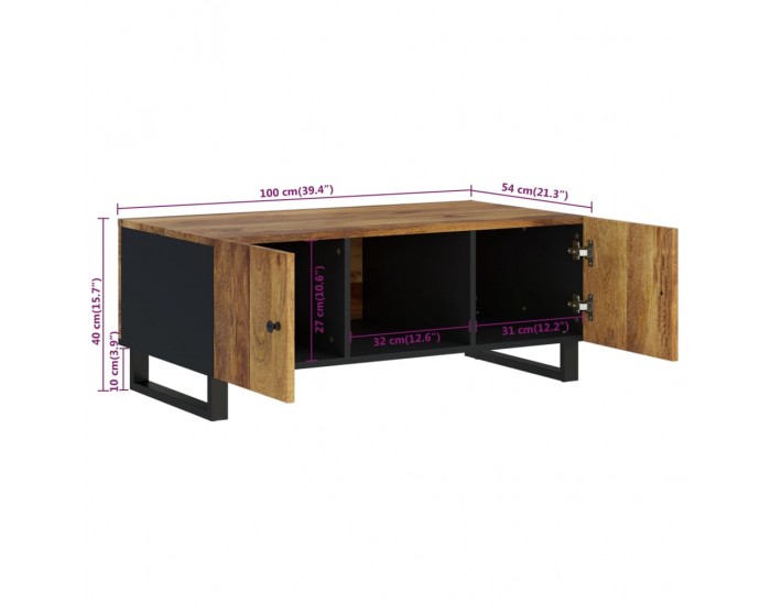 Sonata H Маса за кафе, 100x54x40 см, манго масив и инженерно дърво