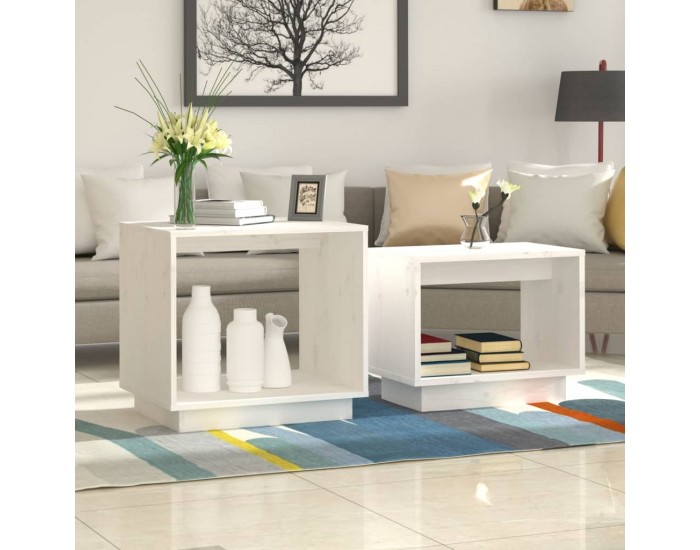 Sonata H Стифиращи масички за кафе, 2 бр, бели, бор масив