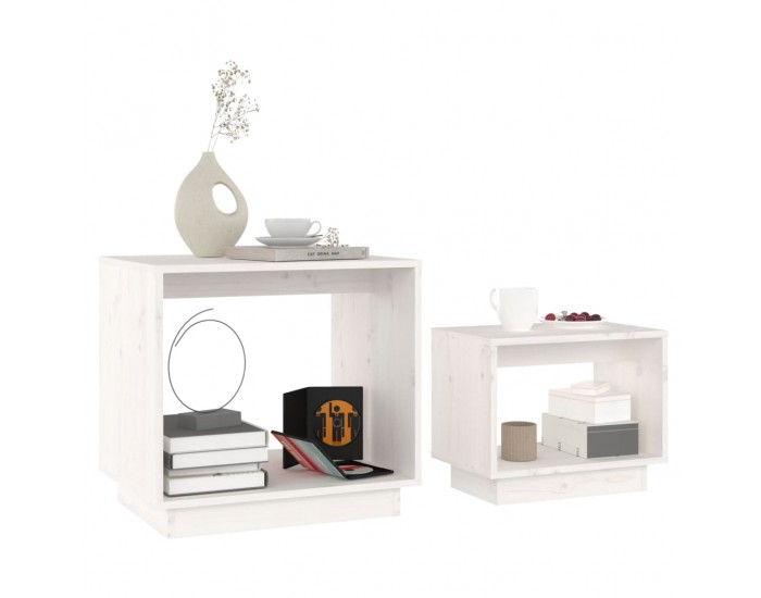 Sonata H Стифиращи масички за кафе, 2 бр, бели, бор масив