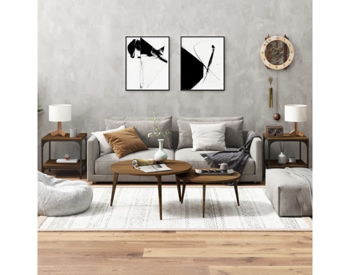 Sonata H Странични маси, 2 бр, Кафяв дъб, 40x40x40 см, инженерно дърво