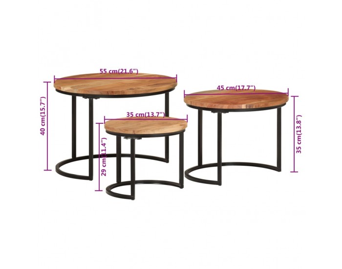 Sonata H Стифиращи маси, 3 бр, акация масив