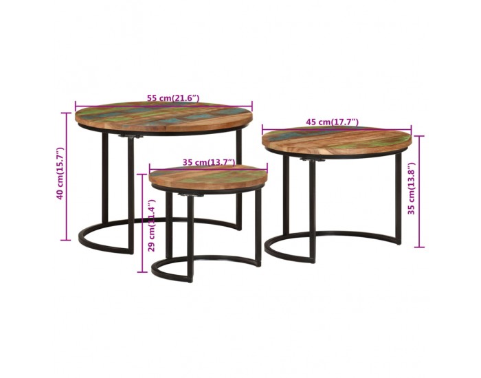 Sonata H Стифиращи маси, 3 бр, регенерирано дърво масив