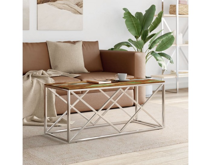 Sonata H Маса за кафе, неръждаема стомана и регенерирано дърво масив