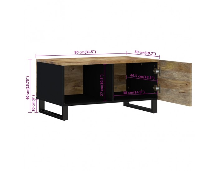 Sonata H Маса за кафе, 80x50x40 см, манго масив и инженерно дърво