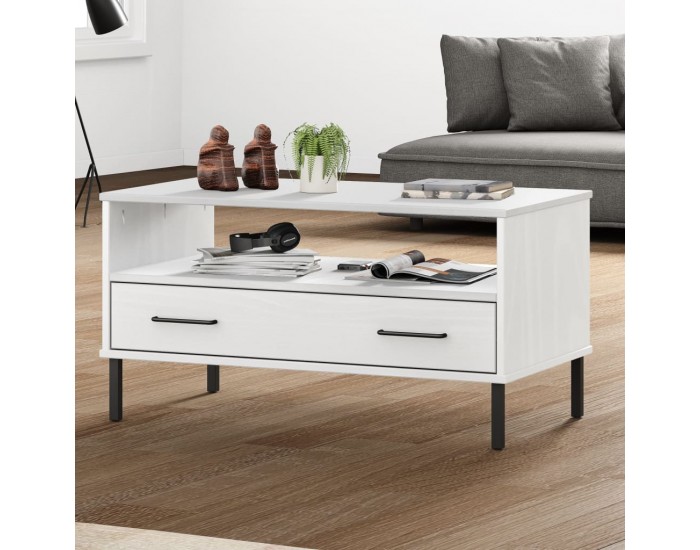 Sonata H Кафе маса с метални крака бяла 85x50x45 см масивно дърво OSLO