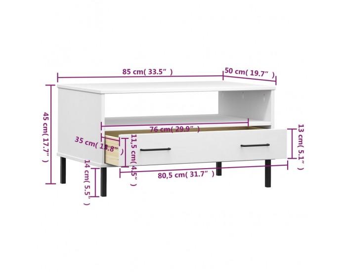Sonata H Кафе маса с метални крака бяла 85x50x45 см масивно дърво OSLO