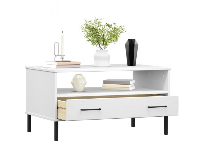 Sonata H Кафе маса с метални крака бяла 85x50x45 см масивно дърво OSLO