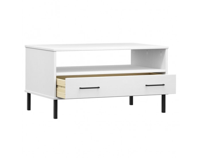 Sonata H Кафе маса с метални крака бяла 85x50x45 см масивно дърво OSLO