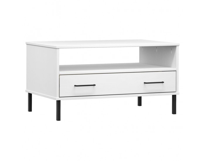 Sonata H Кафе маса с метални крака бяла 85x50x45 см масивно дърво OSLO