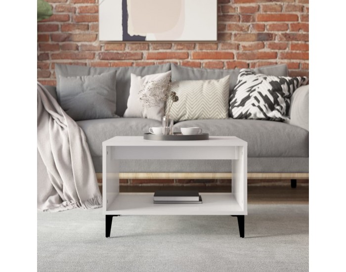 Sonata H Кафе маса, бял гланц, 60x50x40 см, инженерно дърво