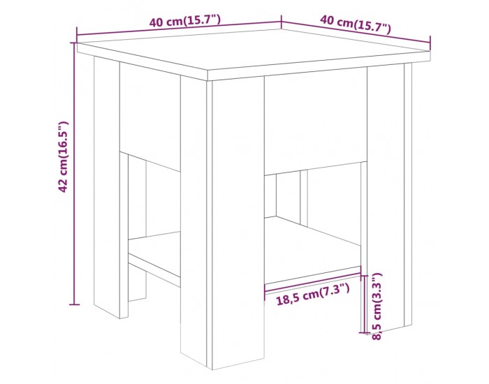 Sonata H Маса за кафе, кафяв дъб, 40x40x42 см, инженерно дърво