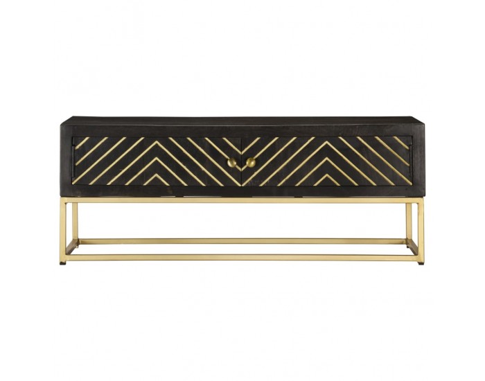 Sonata H Маса за кафе, черно-златисто, 90x50x35 см, мангово дърво масив