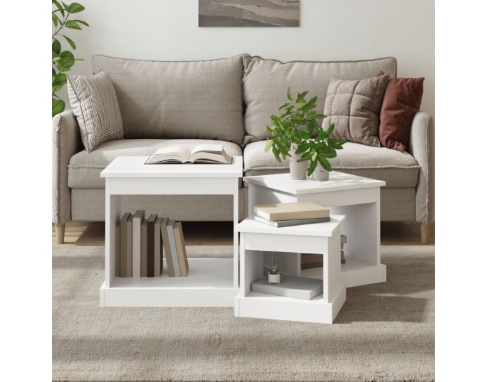 Sonata H Маси за кафе, 3 бр, бели, инженерно дърво