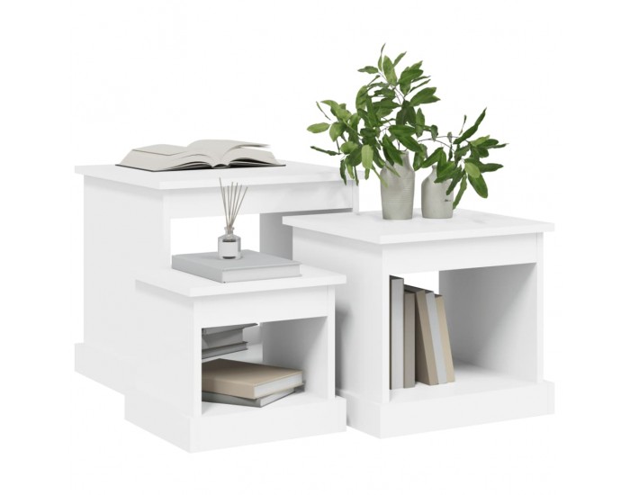 Sonata H Маси за кафе, 3 бр, бели, инженерно дърво