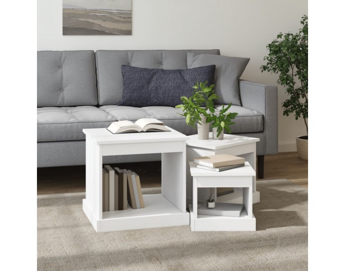 Sonata H Маси за кафе, 3 бр, бели, инженерно дърво