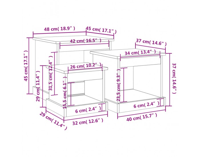 Sonata H Маси за кафе, 3 бр, бели, инженерно дърво