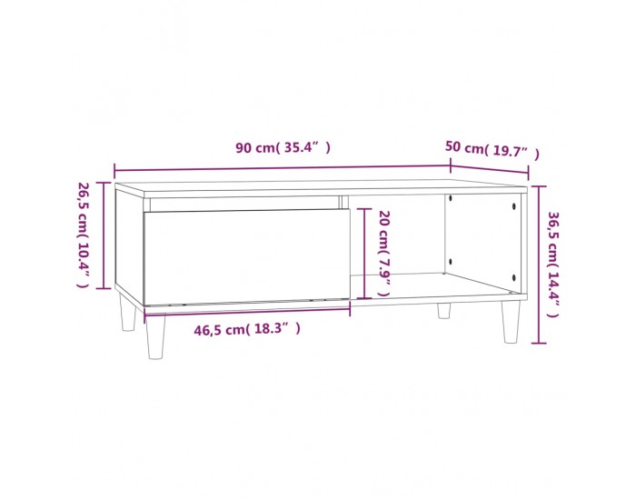 Sonata H Кафе маса, черна, 90x50x36,5 см, инженерно дърво