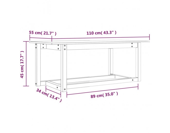 Sonata H Кафе маса, сива, 110x55x45 см, борово дърво масив