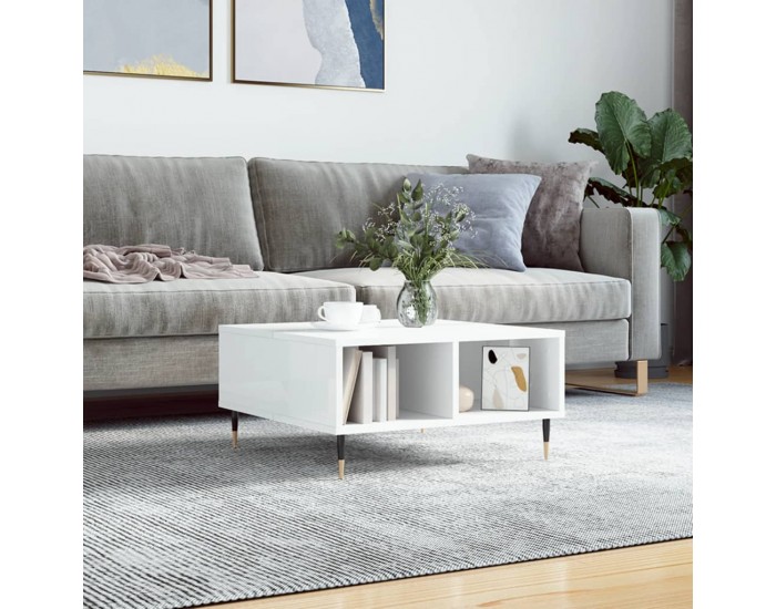 Sonata H Кафе маса, бял гланц, 60x60x30 см, инженерно дърво