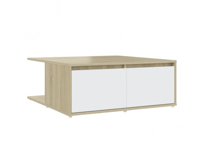 Sonata H Маса за кафе, бяло и дъб сонома, 80x80x31 см, инженерно дърво