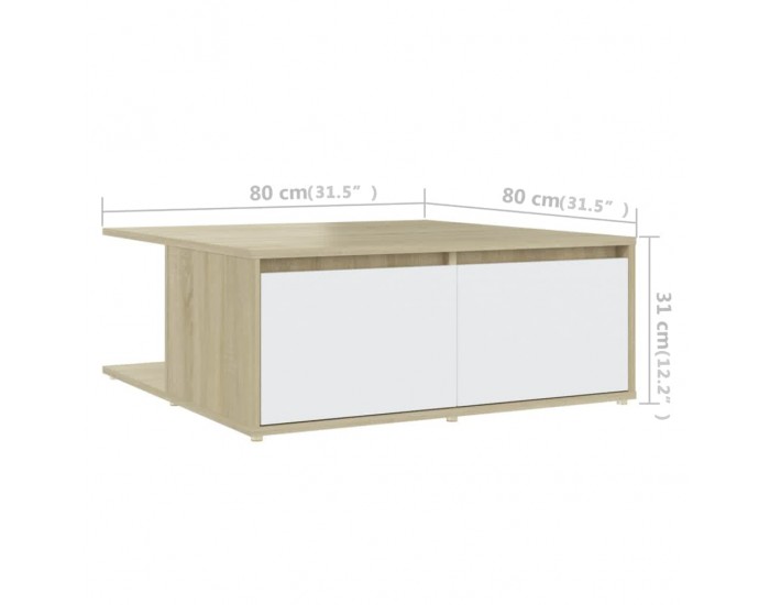 Sonata H Маса за кафе, бяло и дъб сонома, 80x80x31 см, инженерно дърво