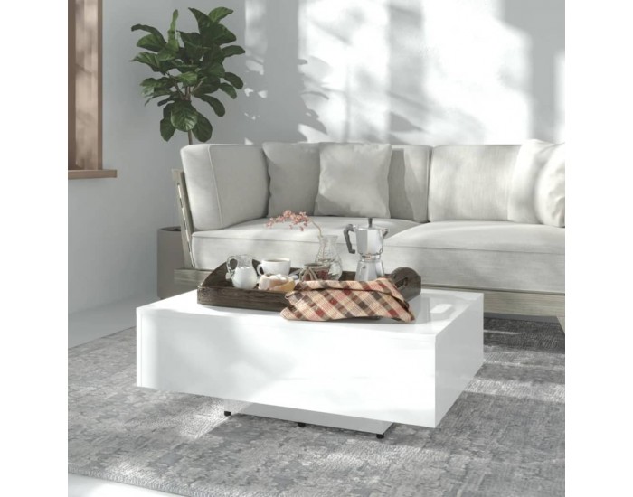 Sonata H Маса за кафе, бял гланц, 85x55x31 см, инженерно дърво