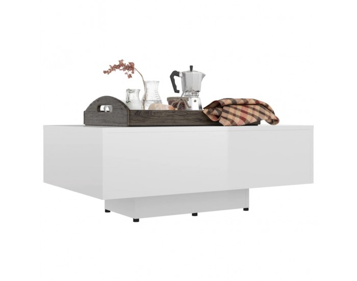 Sonata H Маса за кафе, бял гланц, 85x55x31 см, инженерно дърво