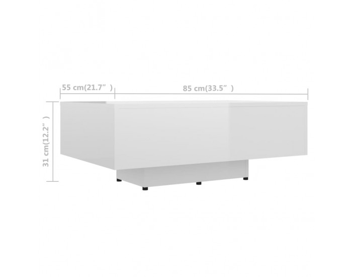 Sonata H Маса за кафе, бял гланц, 85x55x31 см, инженерно дърво