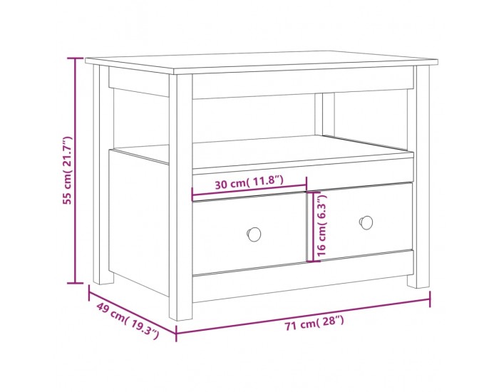 Sonata H Кафе маса, Сиво, 71x49x55 см, борово дърво масив